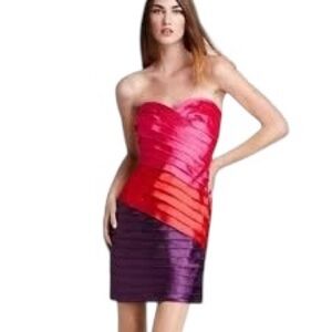Max & Cleo Strapless Satin Dress - Fuchsia, Scarlet, and Violet